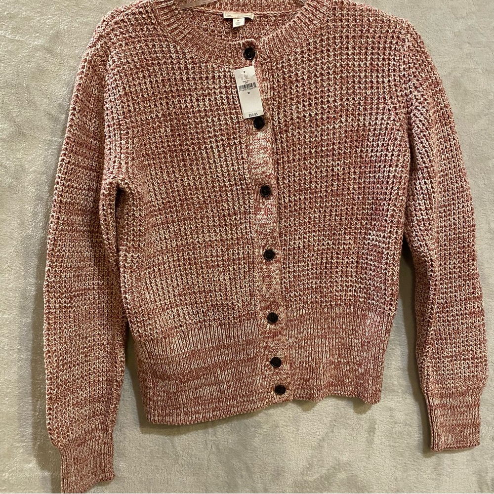 Gap Sweater Women’s Medium Wine White Cardigan Cotton Blend Long Sleeve New